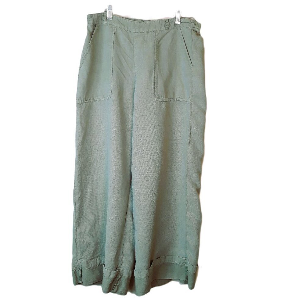 Calypso St. Barth Linen Lyocell Cuffed Wide Leg Cropped Pants Lagenlook Boho